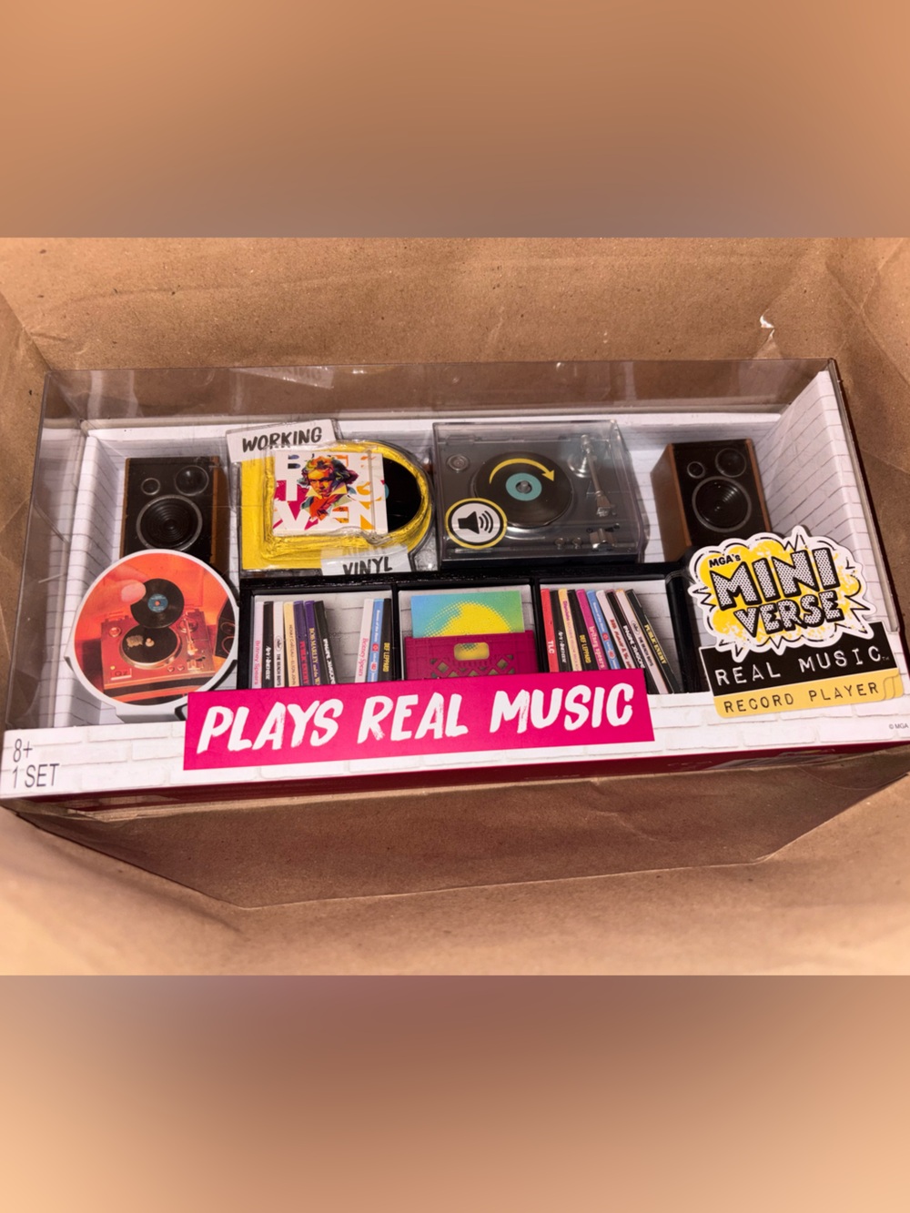 Mini Verse Real Music Portable Record Player - Pink/Yellow Accent